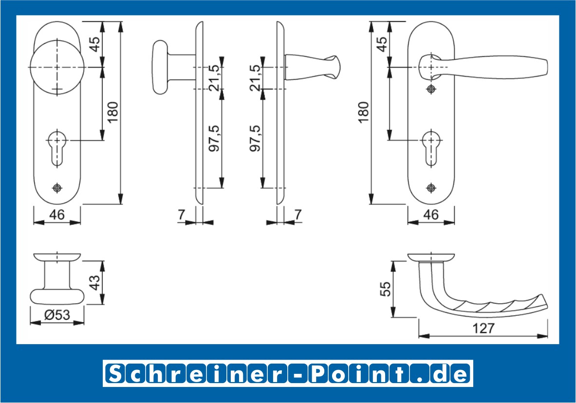 Hoppe New York Aluminium Kurzschildgarnitur F1 Natur 1810/273KP, 3273063, 3273098, 3273119, 3273178